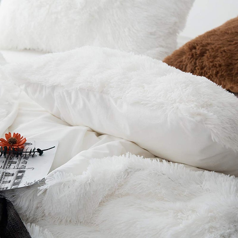 MorroMorn 5 PCS Shaggy Duvet Cover Bedding Set - Long Faux Fur Luxury Ultra Soft (White, Full/Queen) - Image 2